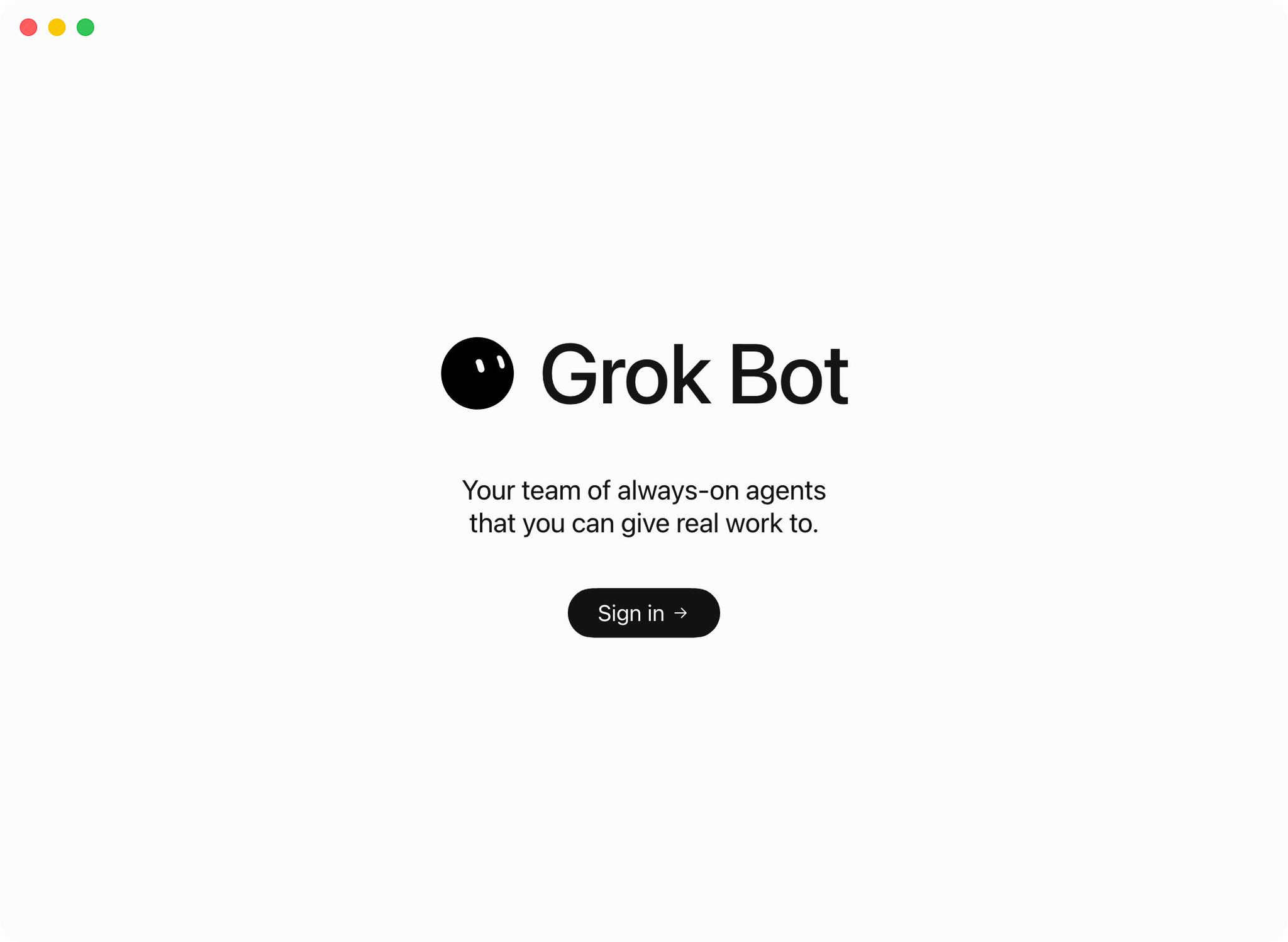 Grok Bot 欢迎页，点 Sign in