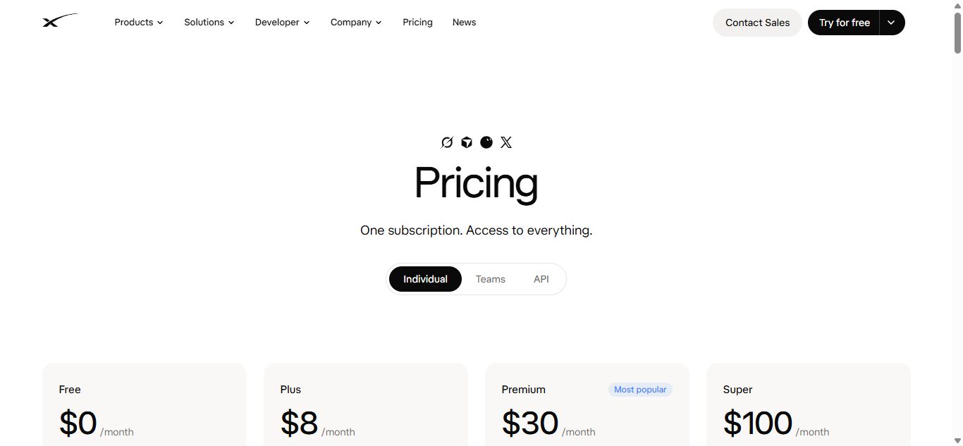 x.ai/pricing 定价页