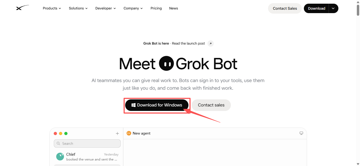 x.ai 官方 Grok Bot 下载页