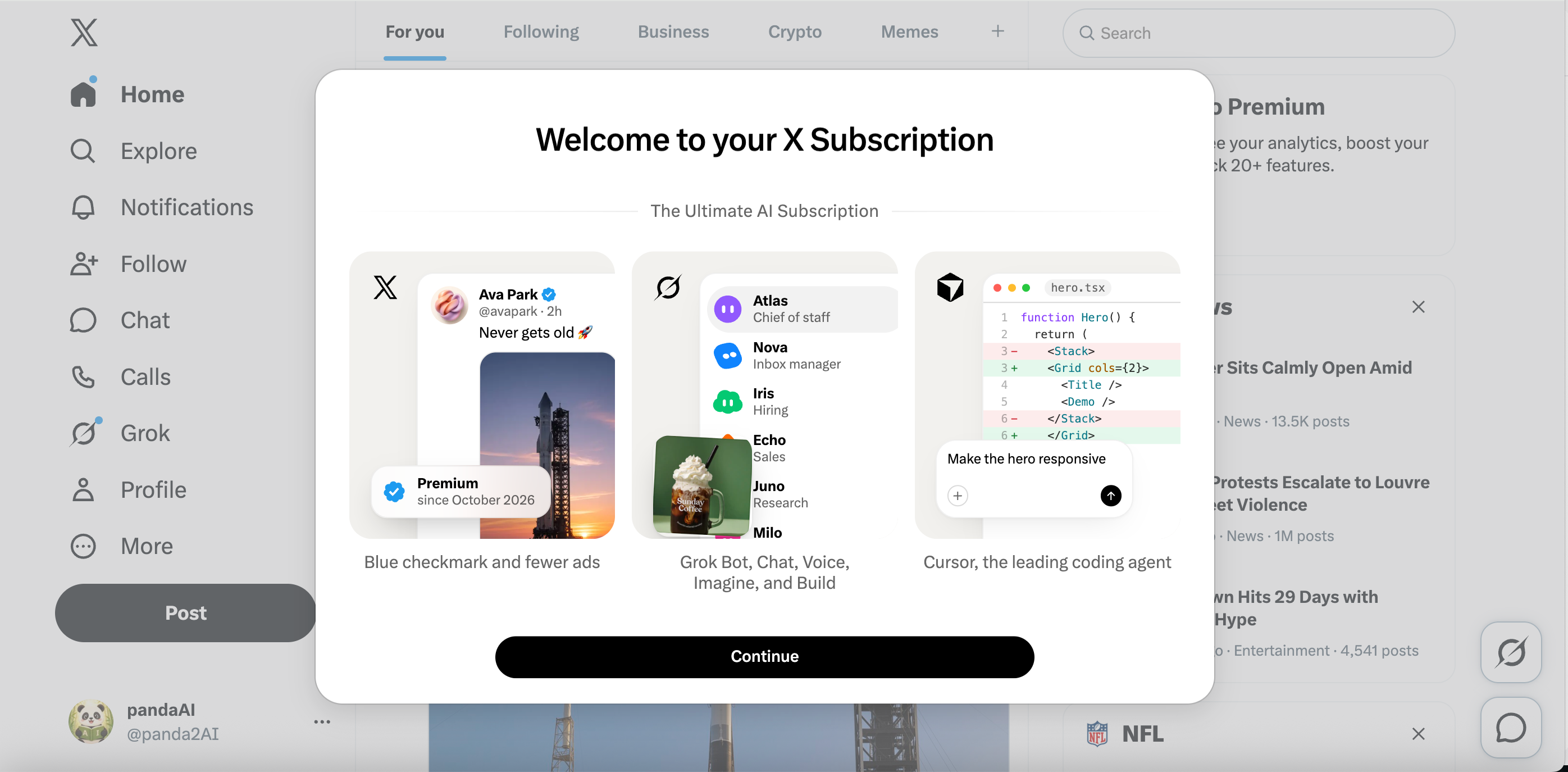 X Subscription 订阅成功页面