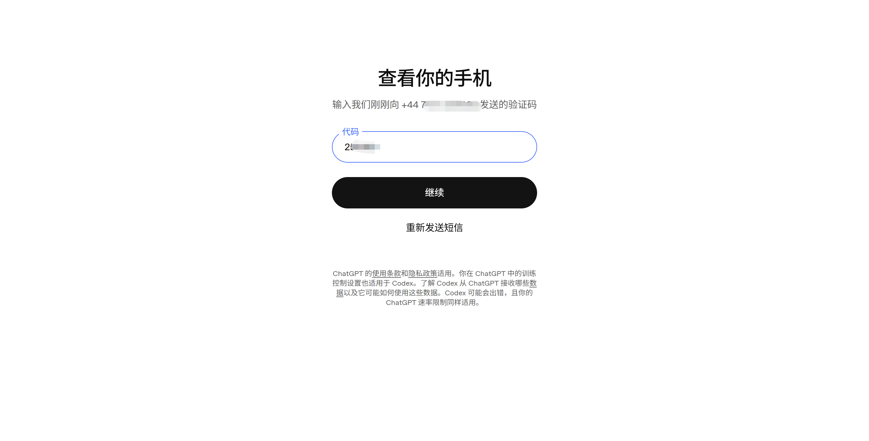 输入短信验证码